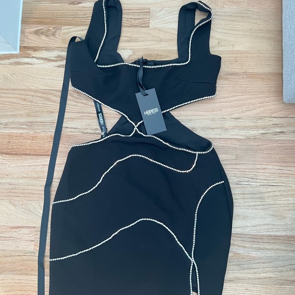 Heiress Beverly Hills Black crepe diamante swirl cutout mini dress - Picture 3 of 5